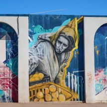 Mural on the waterfront west of Hassan II Mosque